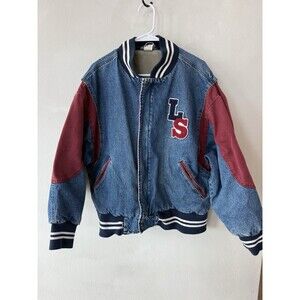 Vtg 80s 90s Levi's Denim Varsity Jacket Medium Sports Letterman Jean Blue